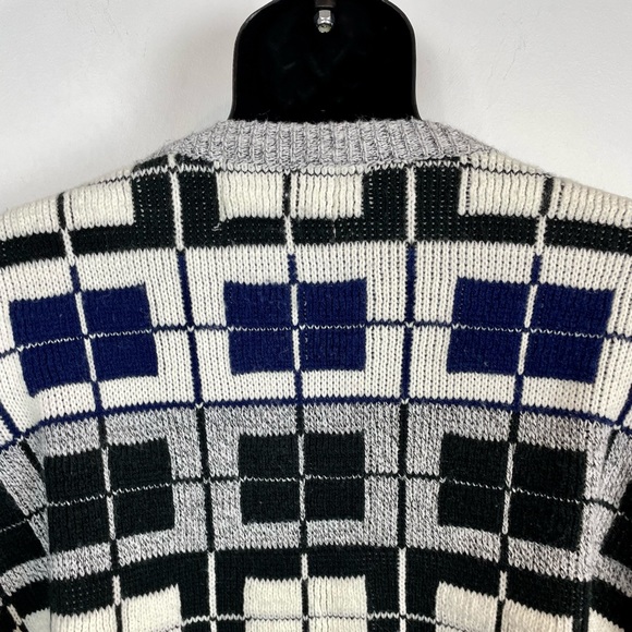 Vintage Windowpane Pattern 80s 90s knit sweater men’s - Picture 6 of 11